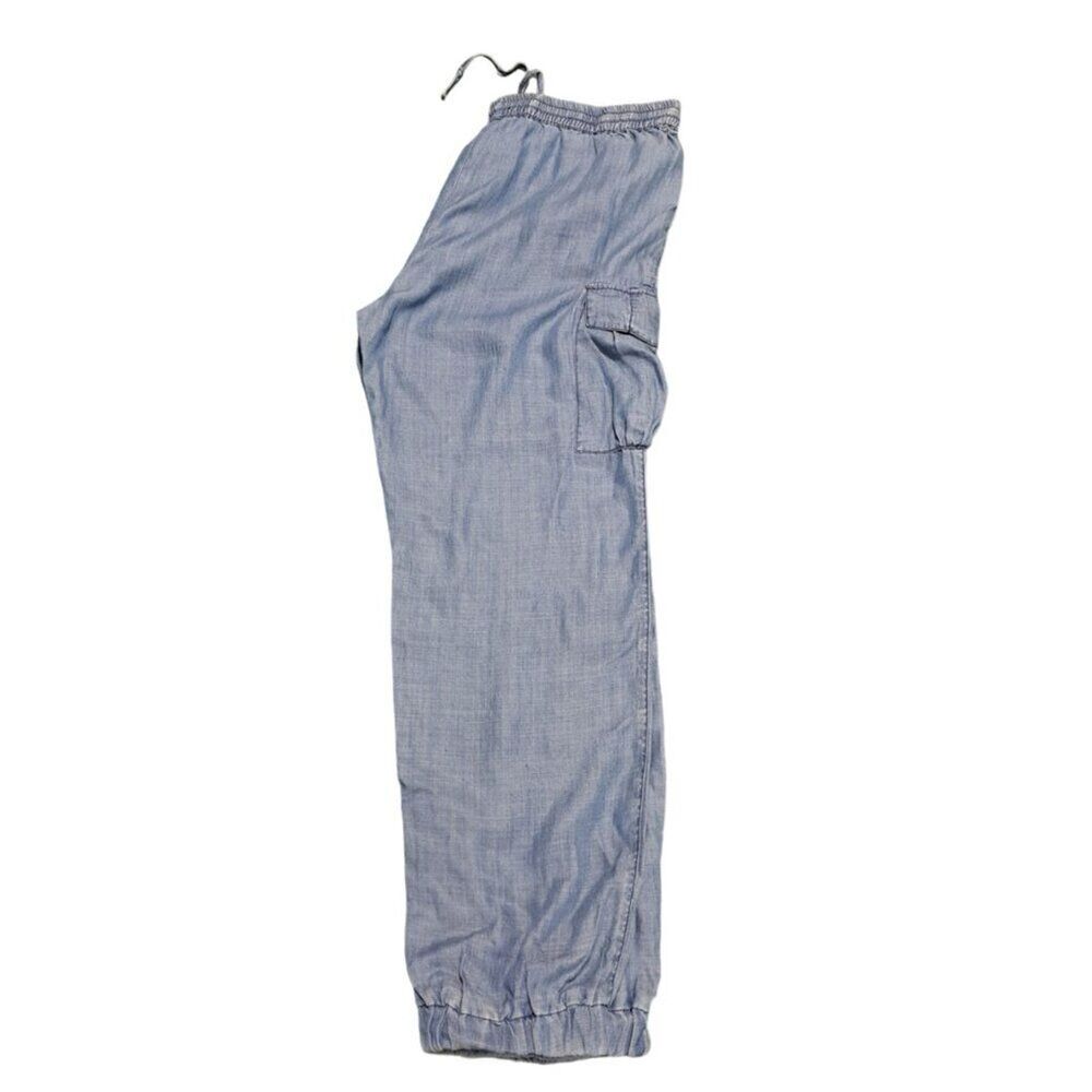 Skies Are Blue Women's Chambray Jogger Cargo Pockets Blue Draw String Sz Medium - Picture 4 of 8